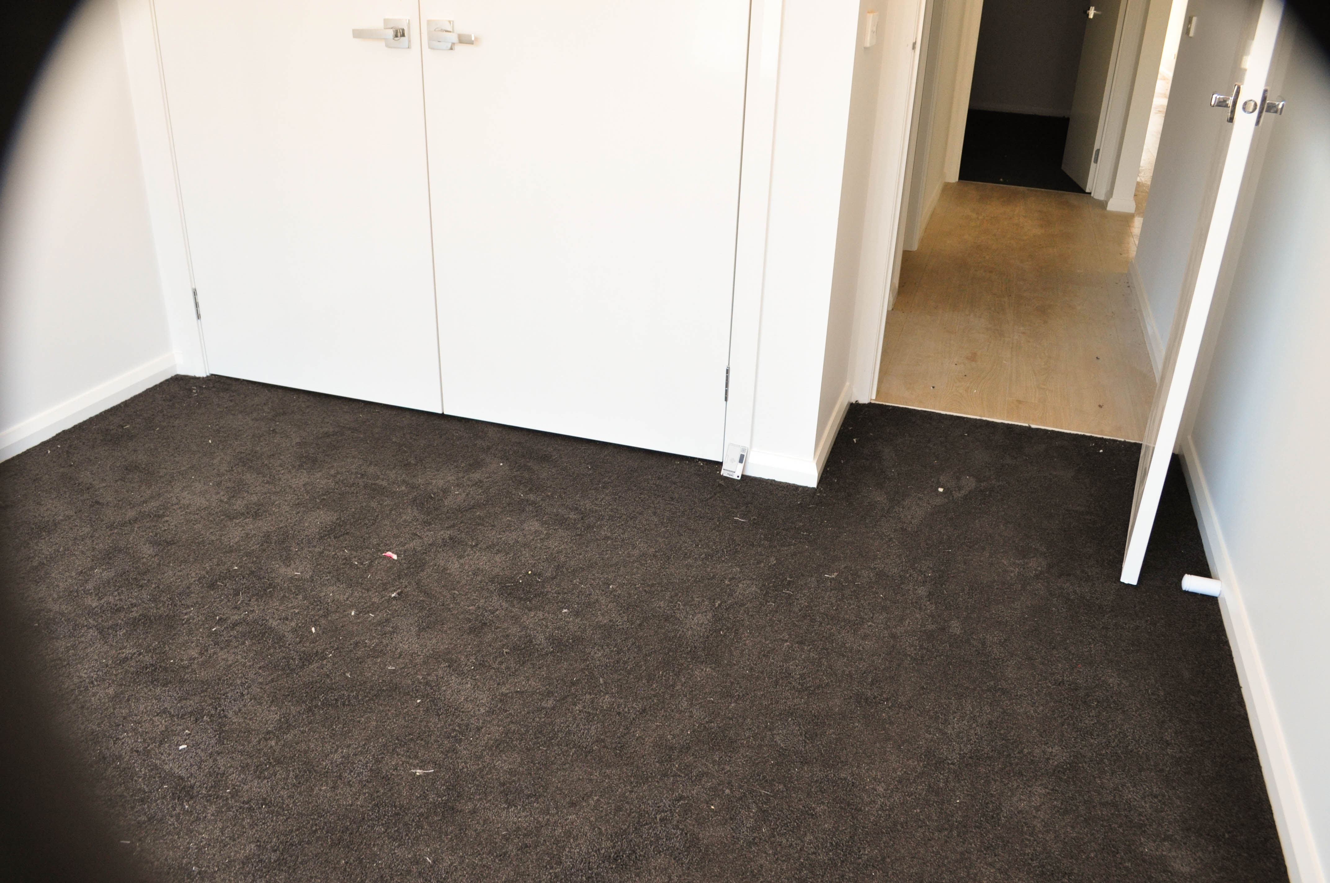 charcoal colored, plush-pile carpet installed in a room in the suburb of Melton Vic 3337 by Concord Floors.