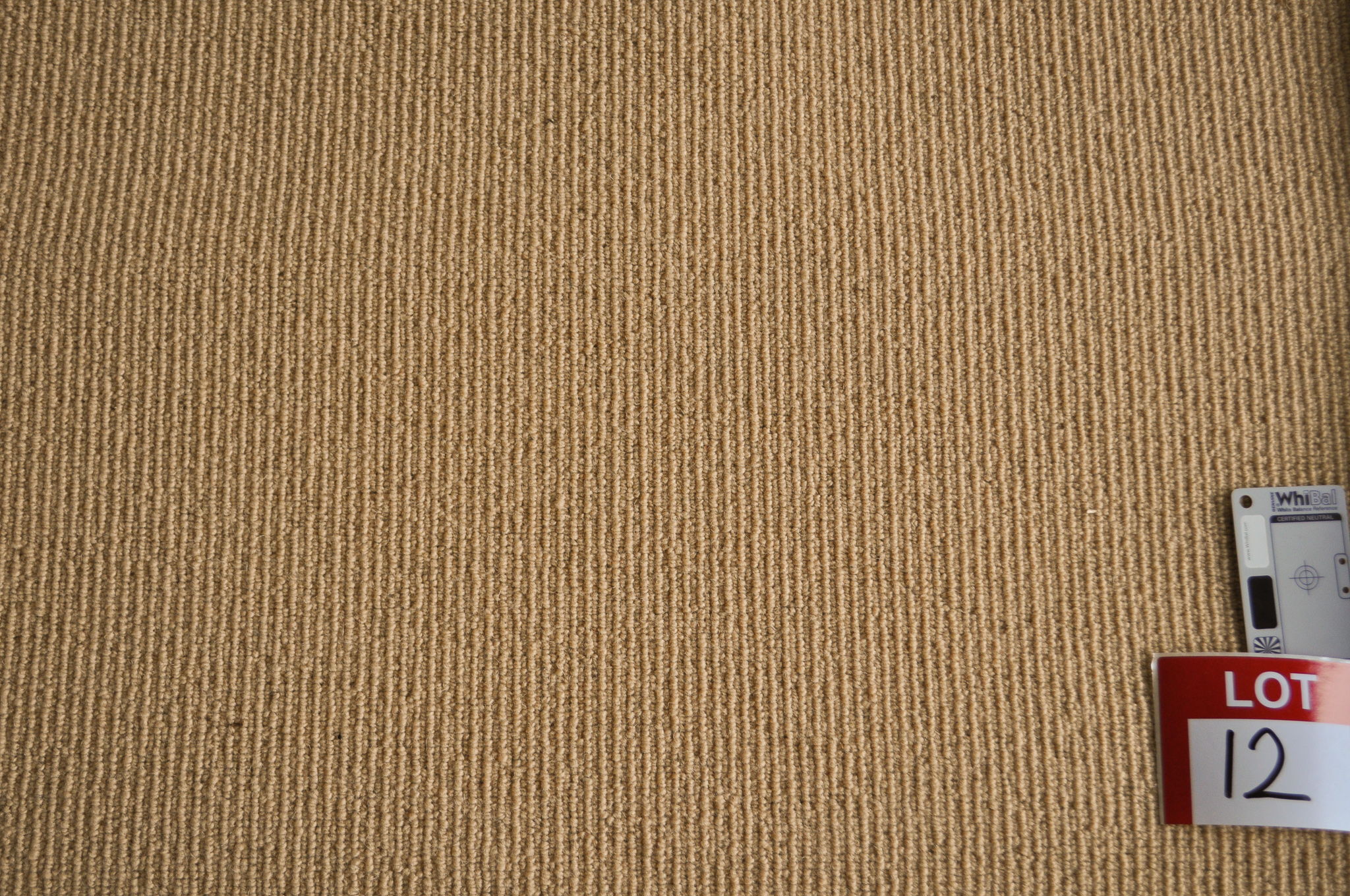 a sample of a wool sisal carpet, gold color  in a roll in the warehouse ofConcord Floors.