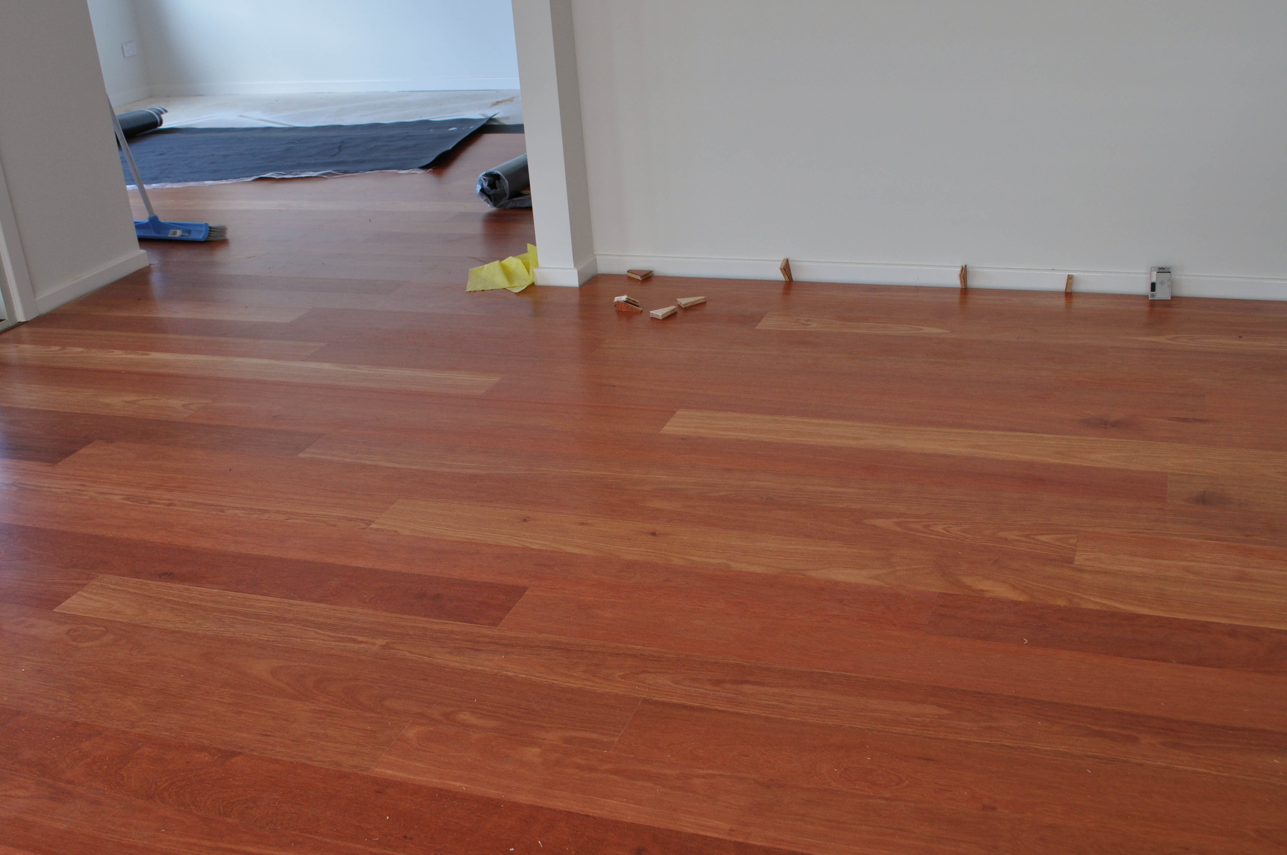 Showing a kempes hardwood timber floor  being installed by Concord Floors in a home in Melton