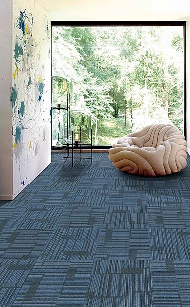 patterned, blue, striped carpet tile  of the range called SIESTA installed in an office on sale at Concord Floors.