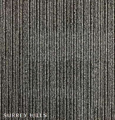 patterned, white and black , striped, carpet tile sample of the COMMONWEALTH range called surrey hills on sale at Concord Floors.