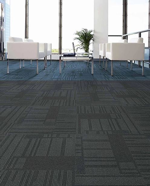patterned, grey, striped carpet tile and blue striped carpet tile of the range called SIESTA installed in an office on sale at Concord Floors