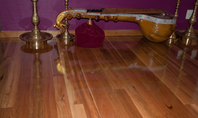 NSW Spotted Gum hardwood timber flooring installed in a loungeroom.